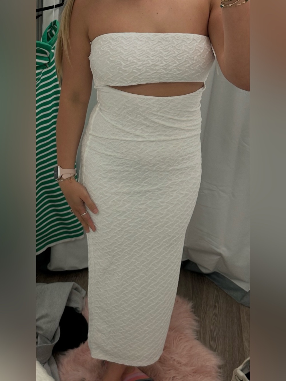 White Textured Cutout Fitted Dress